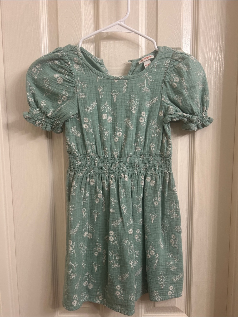 Cat & Jack Sage Green Floral Puff-Sleeve Dress